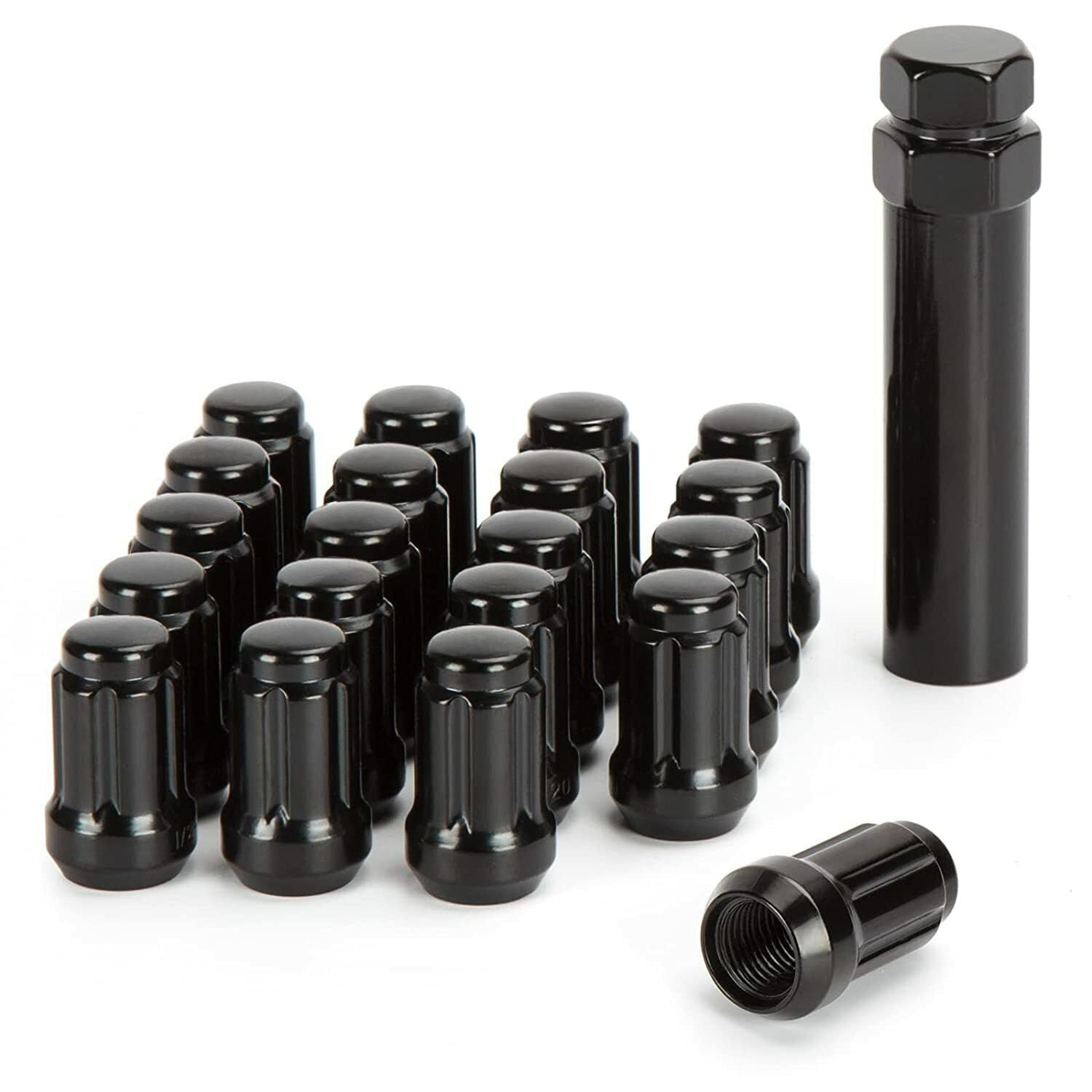 20pc 7/16-20 Black Spline Lug Nuts Compatible with Pontiac Compatible with Buick Compatible with Chevy Oldsmobile Cars +Key