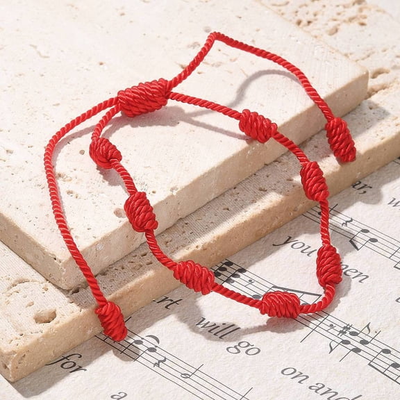 20pc 7 Knot Lucky Bracelets Adjustable Nylon Cord Bead Bracelets Red String Bracelets Red Inner Diameter: 2 inch~4-1/8 inch(5~10.4cm)
