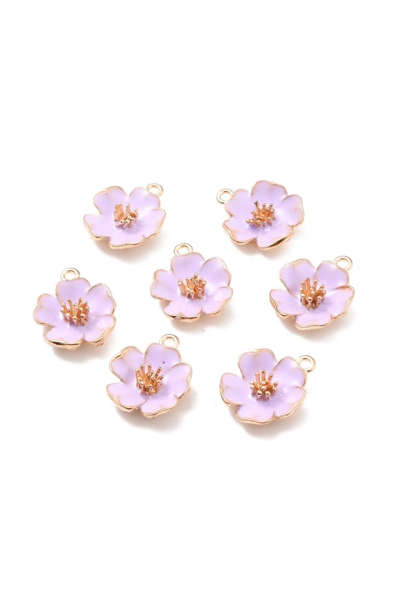 20pc Alloy Enamel Pendants Hibiscus Flower Light Gold Purple 23x19.5x6mm Hole: 2mm