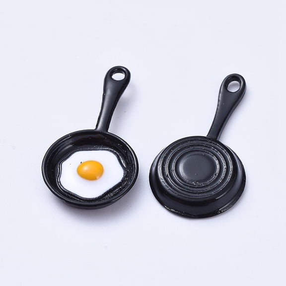 20pc Alloy Enamel Pendants Pan with Fried Egg/Poached Egg Black 28x4~14.5x1.5~3mm Hole: 1.5mm