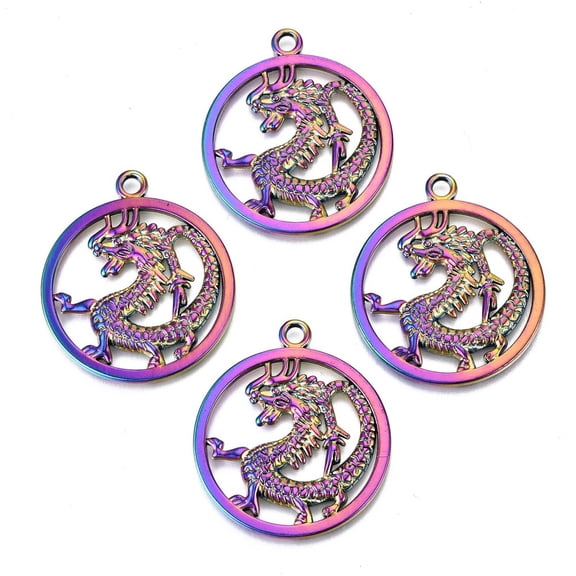 20pc Alloy Pendants Cadmium Free & Lead Free Ring with Chinese Dragon Rainbow Color 37x32x2mm Hole: 3mm