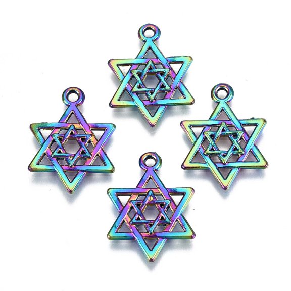 20pc Alloy Pendants Cadmium Free & Lead Free Star of David in Star of David Rainbow Color 21.5x16x1.5mm Hole: 1.6mm