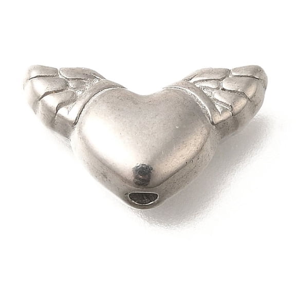 20pc Anti-304 Stainless Steel Beads Heart with Wing Stainless Steel Color 9x15.5x5mm Hole: 1.8mm