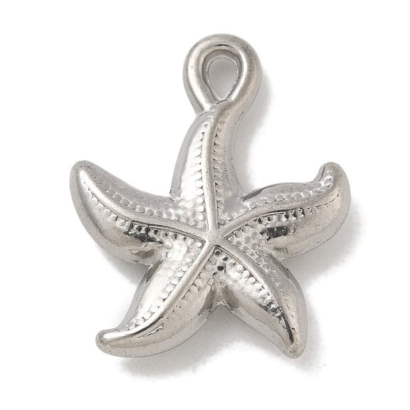 20pc Anti-Tarnish 304 Stainless Steel Pendants Starfish Charm Stainless Steel Color 21.5x17x3.5mm Hole: 1.6mm