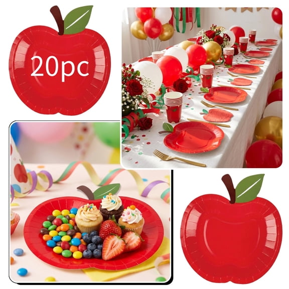 20pc Apple Shaped Paper Plates,7 Inch Back to School Red Apple Disposable Tableware,Novelty Cutout Plates for Back‑to‑School Celebration,Teacher Appreciation,Kids Birthday Party Supplies