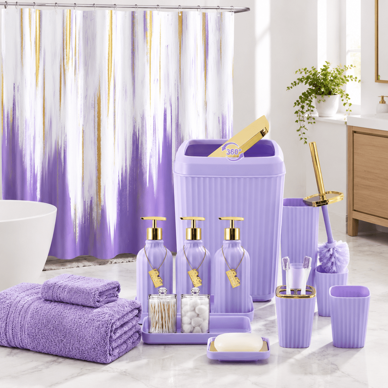 General Flash Accessory 20pc Bathroom Accessory Set Accessories Purple Shower Curtain 2 Piece ...