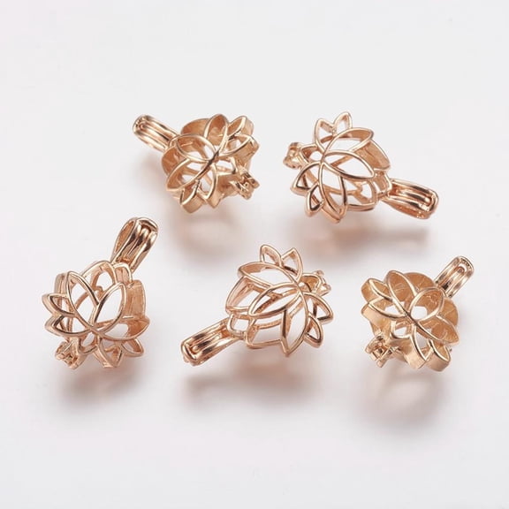 20pc Brass Diffuser Locket Pendants Cage Pendants Lotus Cadmium Free & Lead Free Light Gold 20x14x9mm Hole: 3x4mm inner size: 10mm