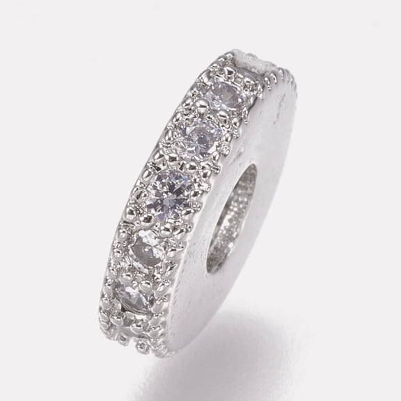 20pc Brass Micro Pave Cubic Zirconia Bead Spacers Flat Round Clear Platinum 10x2mm Hole: 3.5mm