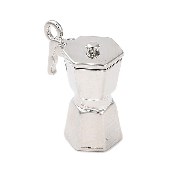 20pc Brass Pendants Coffee Maker Charms Rack Plating Long-Lasting Plated Lead Free & Cadmium Free Platinum 15x11x8mm Hole: 1.2mm
