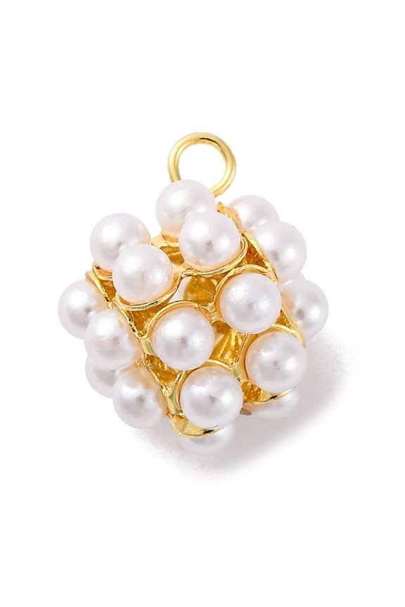 20pc Brass Pendants Cube Charms with Imitation Pearl Rack Plating Lead Free & Cadmium Free 16.5x11x11.5mm Hole: 2.5x2mm
