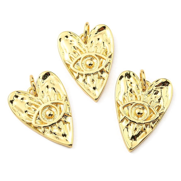 20pc Brass Pendants with Jump Ring Long-Lasting Plated Lead Free & Cadmium Free Heart with Eye Charm Real 18K Gold Plated 19x13.5x2.7mm Hole: 3.2mm