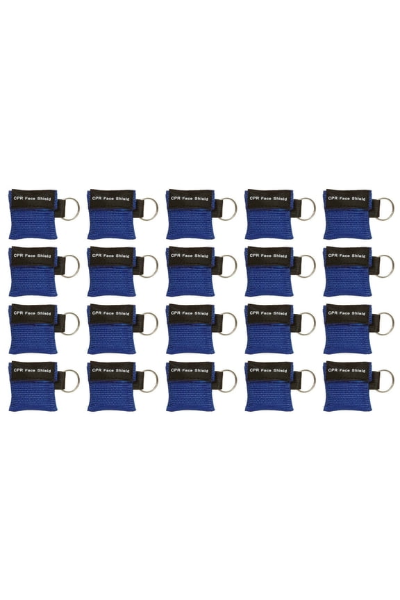 20pc CPR Mask Keychain Emergency Kit – CPR Face Shields with One‑Way Valve for First Aid & AED Training, Portable Resuscitation Barriers - Blue 1 Pack