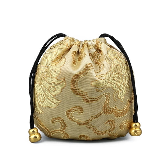 20pc Chinese Style Stain Brocade Jewelry Packing Pouches Drawstring Gift Bags Auspicious Cloud Pattern Pale Goldenrod 11x11cm