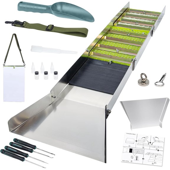 20pc Complete Gold Panning & Prospecting Kit with 50" Folding Sluice Box, Portable Aluminum Alloy Mining Equipment for Adults, Includes Crevice Picks, Magnifier, Magnet, Vials & Accessories