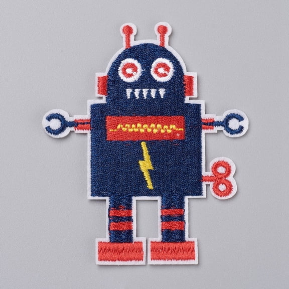 20pc Computerized Embroidery Cloth Iron on/Sew on Patches Costume Accessories Appliques for Backpacks Clothes Robot Prussian Blue 77x64x1.5mm