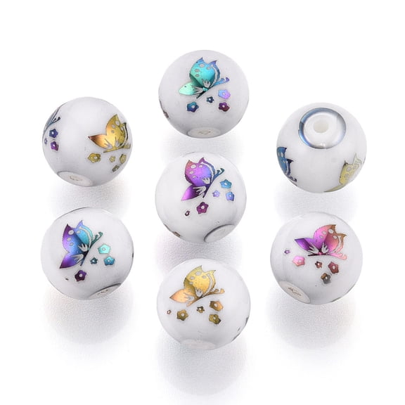 20pc Electroplate Glass Beads Round with Butterfly Pattern Multi-color Plated 10mm Hole: 1.2mm