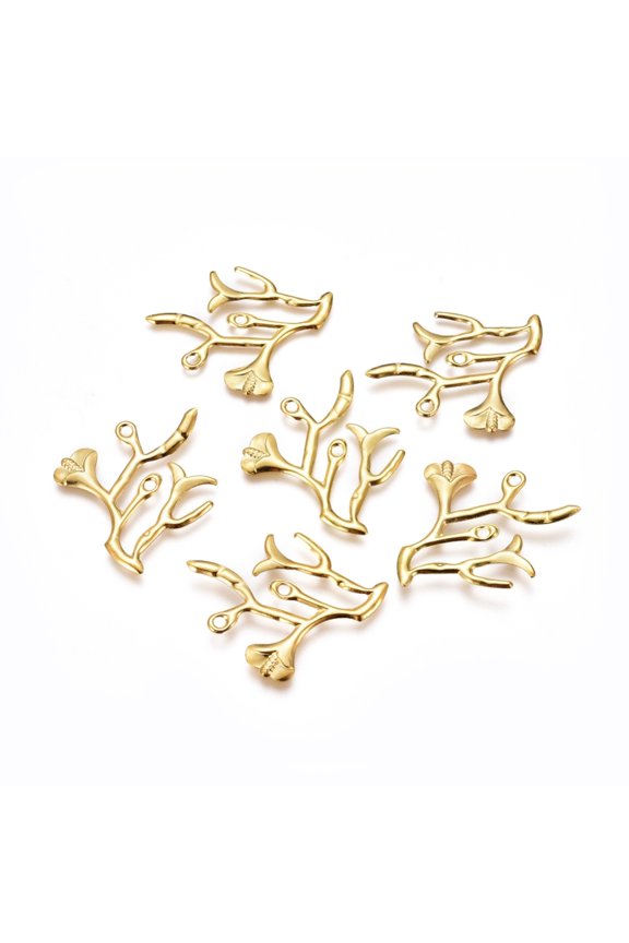 20pc Electroplated Iron Pendants Branch Real 18K Gold Plated 32.5x29.5x1mm Hole: 1.8mm Material Iron