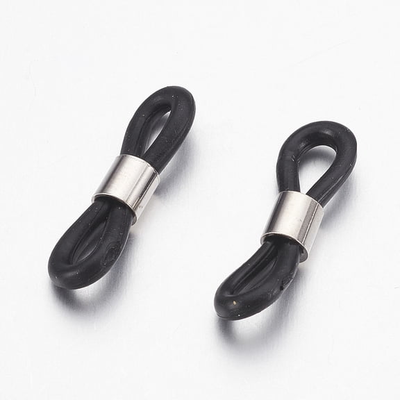 20pc Eyeglass Holders Glasses Rubber Loop Ends with Brass Fin Platinum 20x6mm Hole: 2x3mm
