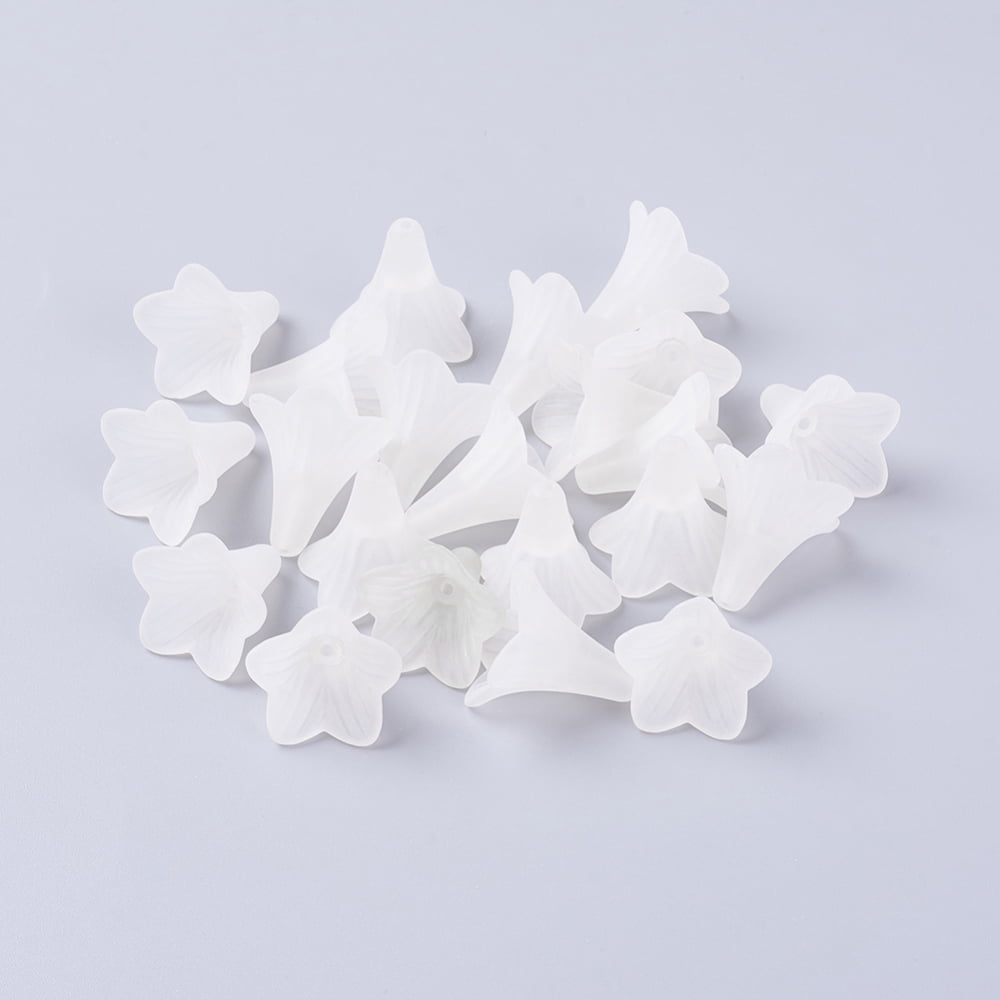 20pc Flower Frosted Acrylic Bead Caps White about 21mm long 23mm wide hole: 1.5mm