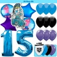 thumbnail image 1 of 20pc Fort Game Battle Bus Balloon Kit with 42" Blue Balloon Number 15 - Kids Video Game Birthday Party Decoration Supplies, 1 of 11