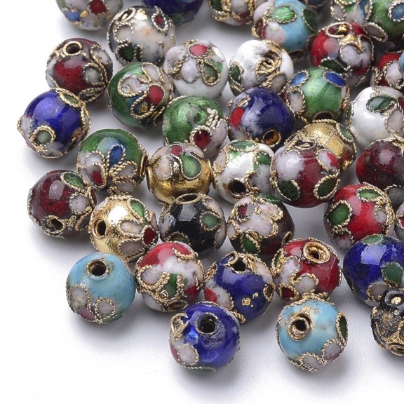 20pc Handmade Cloisonne Beads Round Mixed Color Round 8mm hole: about 2mm