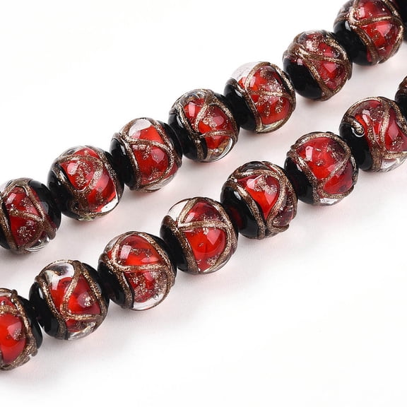20pc Handmade Gold Sand Lampwork Beads Round Crimson 12~12.5mm Hole: 1.2~1.6mm