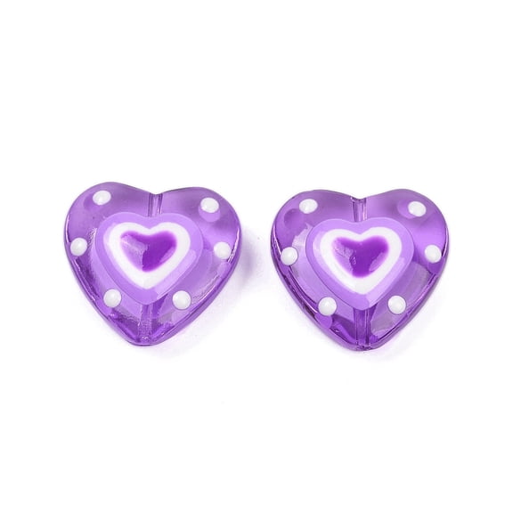 20pc Handmade Lampwork Beads Strands Heart Medium Orchid 19.5x20.5x9mm Hole: 1.2mm