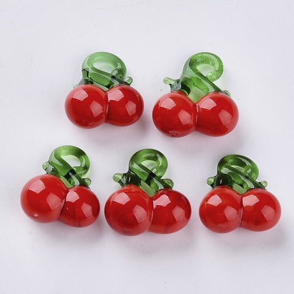 20pc Handmade Lampwork Pendants Cherry Red 17~22.5x15~20.5x8~10mm Hole: 2~3.5mm Material Lampwork