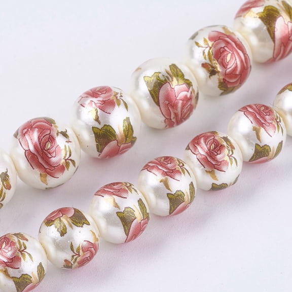 20pc Handmade Pearlized Lampwork Beads Flower Picture Brushwork Round Mixed Color 8~10x7~9.5mm Hole: 1mm