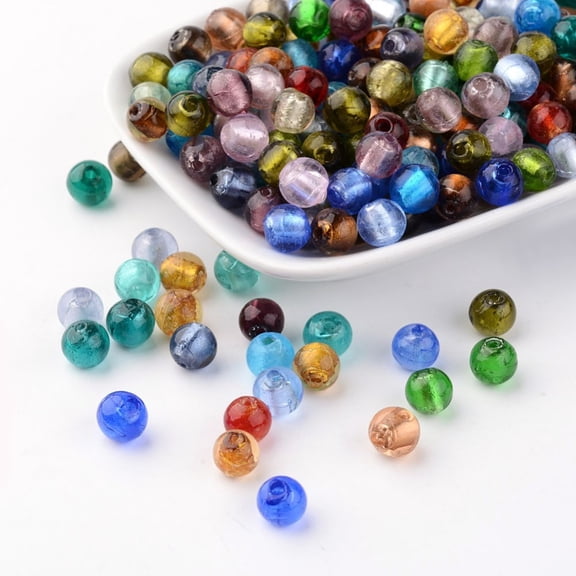 20pc Handmade Silver Foil Glass Beads Round Mixed Color 7.5~8.5mm Hole: 2mm DIY