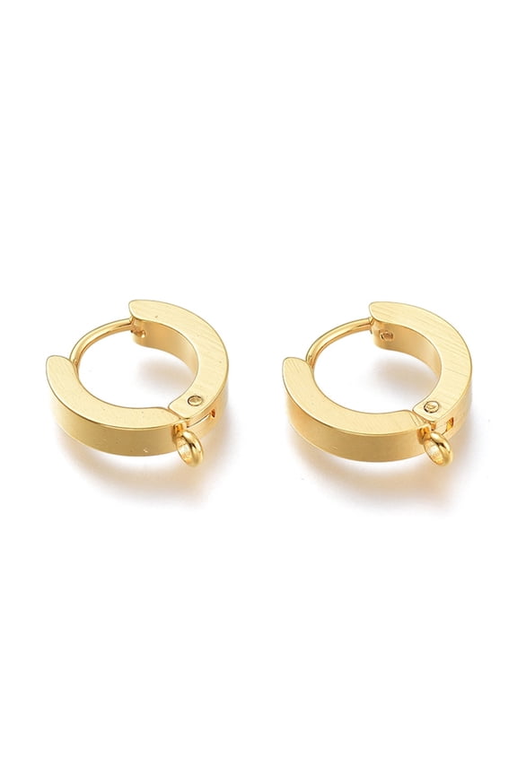 20pc Ion Plating(IP) 304 Stainless Steel Huggie Hoop Earrings Findings, with Vertical Loop, Ring, Real 24K Gold Plated, 15.5x14x3mm, Hole: 1.6mm, Pin: 1mm