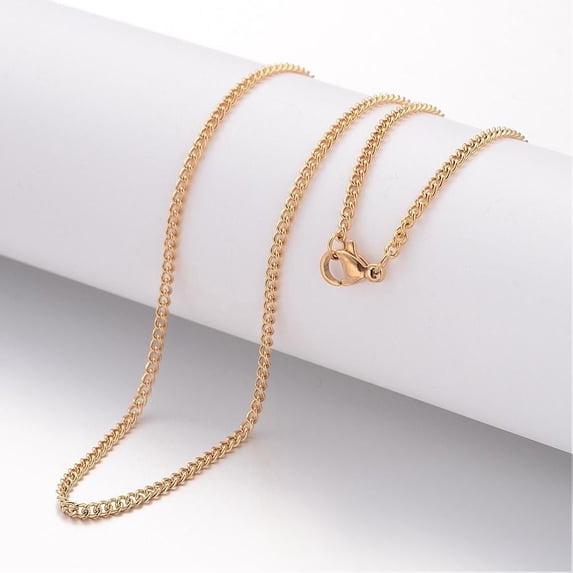20pc Ion Plating(IP) 304 Stainless Steel Necklace Curb Chains with Lobster Clasps Golden 17.72 inch(450mm) 2.2mm