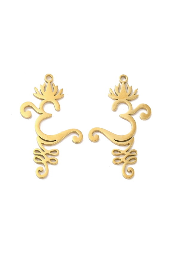 20pc Ion Plating(IP) 304 Stainless Steel Pendants Ohm/Aum with Lotus Charm Real 18K Gold Plated 36x21x1.5mm Hole: 1.8mm