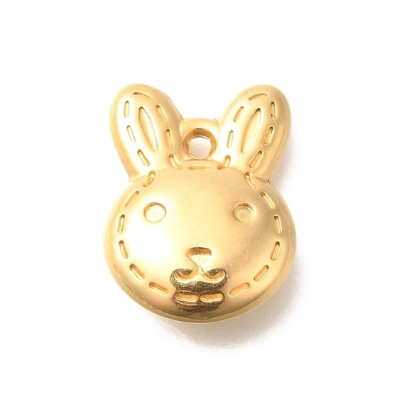 20pc Ion Plating(IP) 304 Stainless Steel Pendants Rabbit Head Charm Real 18K Gold Plated 16.5x12.5x4.5mm Hole: 1.8mm