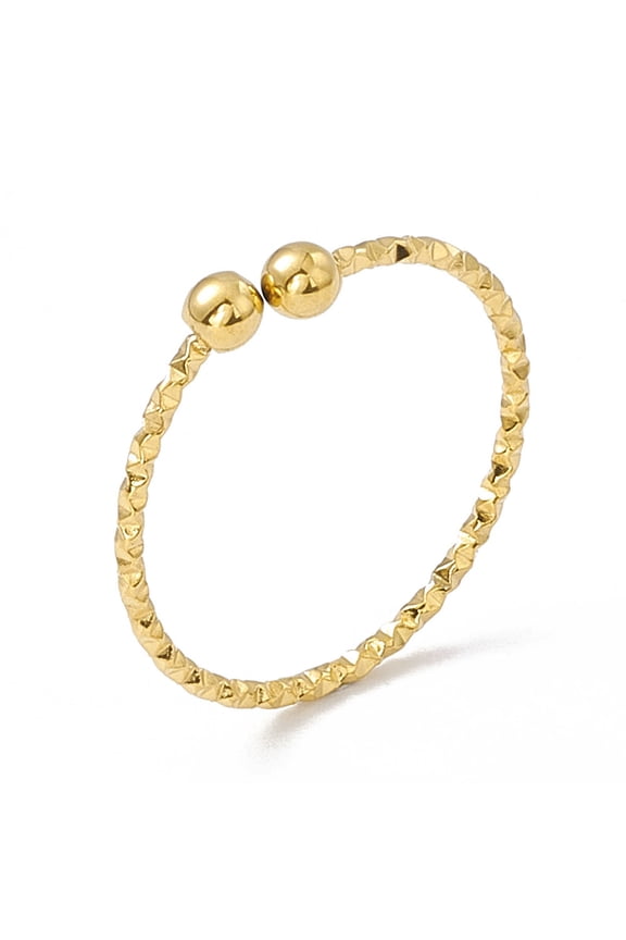 20pc Ion Plating(IP) 304 Stainless Steel Round Ball Open Cuff Ring for Women Real 18K Gold Plated US Size 7 1/4(17.5mm)