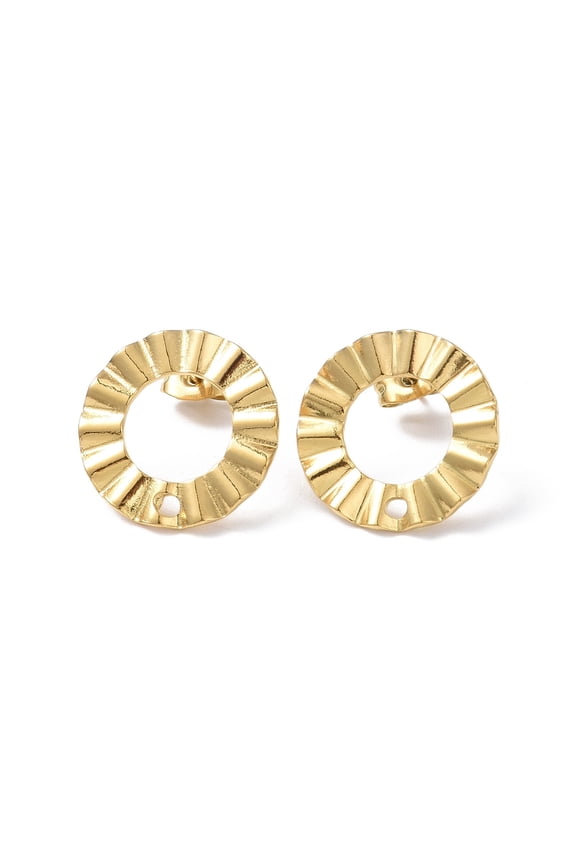 20pc Ion Plating(IP) 304 Stainless Steel Stud Earring Finding Ring Real 18K Gold Plated 18mm Hole: 1.6mm Pin: 0.8mm