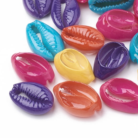 20pc Natural Cowrie Shell Beads Spray Painted Mixed Color 15~18x11~12x5~7mm