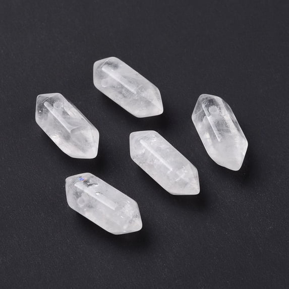20pc Natural Quartz Crystal Double Terminal Pointed Pendants Rock Crystal Faceted Bullet Charm 18.5~20x8~9x8~9mm Hole: 1.5mm