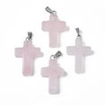 thumbnail image 1 of 20pc Natural Rose Quartz Pendants Dyed with Brass Pinch Bails Platinum Plated Cross 26~30.5x15.5~19.5x4~6mm Hole: 3x6mm, 1 of 2