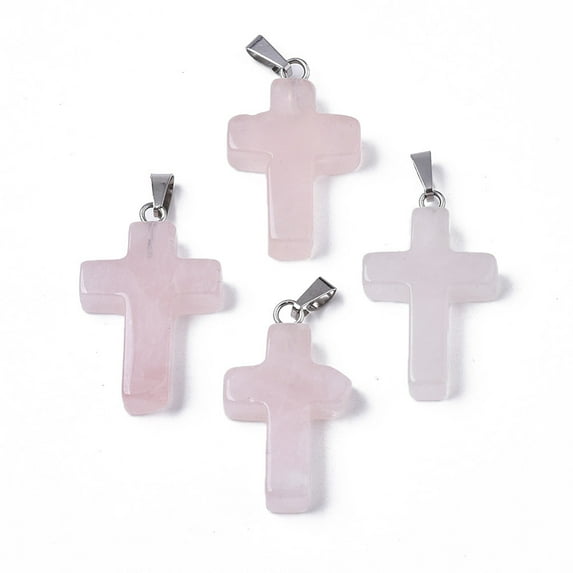 20pc Natural Rose Quartz Pendants Dyed with Brass Pinch Bails Platinum Plated Cross 26~30.5x15.5~19.5x4~6mm Hole: 3x6mm