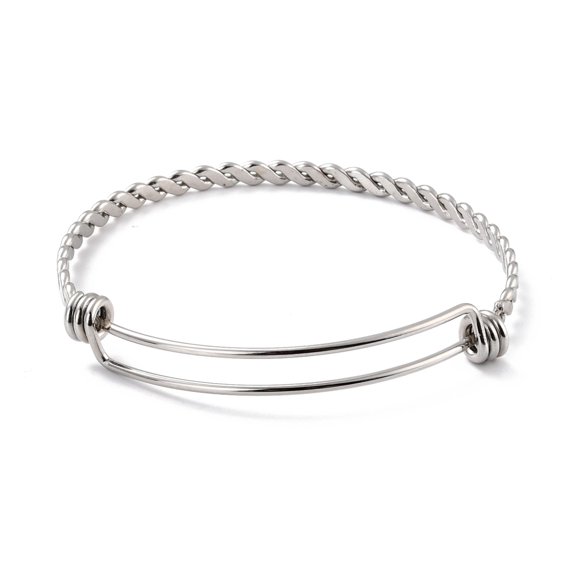 20pc Non-Tarnish 304 Stainless Steel Expandable Bangle for Girl Women Adjustable Rope Style Twisted Wire Blank Bangle Stainless Steel Color Inner Diameter: 2-1/2 inch(6.4cm)