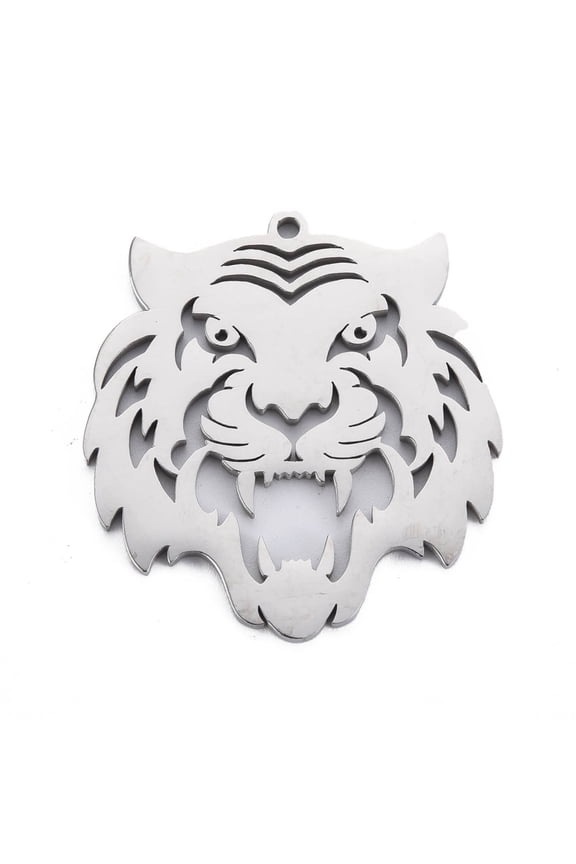 20pc Non-304 Stainless Steel Pendants Laser Cut Tiger Stainless Steel Color 42x39x2mm Hole: 2mm