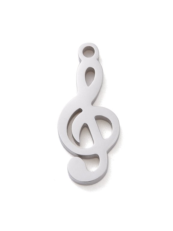 20pc Non-304 Stainless Steel Pendants Musical Note G Clef Stainless Steel Color 16x7x1.5mm Hole: 1.2mm