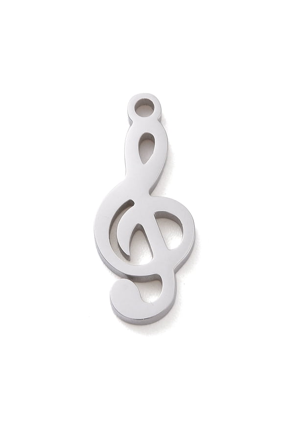 20pc Non-304 Stainless Steel Pendants Musical Note G Clef Stainless Steel Color 16x7x1.5mm Hole: 1.2mm