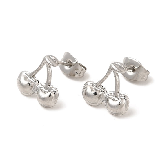 20pc Non-Tarnish 304 Stainless Steel Stud Earrings for Women Cherry Stainless Steel Color 11x11mm Pin: 0.8mm