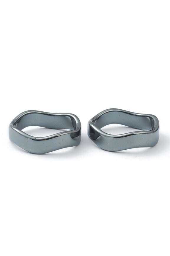 20pc Non-magnetic Synthetic Hematite Finger Rings Wave US Size 12 1/4(21.5mm)