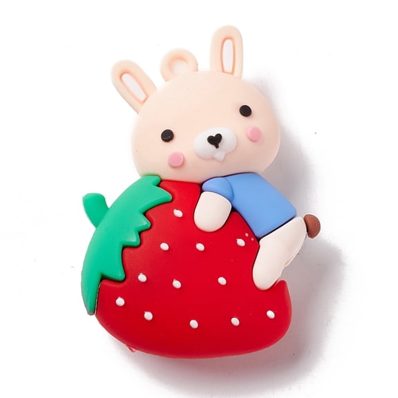 20pc PVC Plastic Cartoon Big Pendants Rabbit with Strawberry Red 50x38x19mm Hole: 3mm
