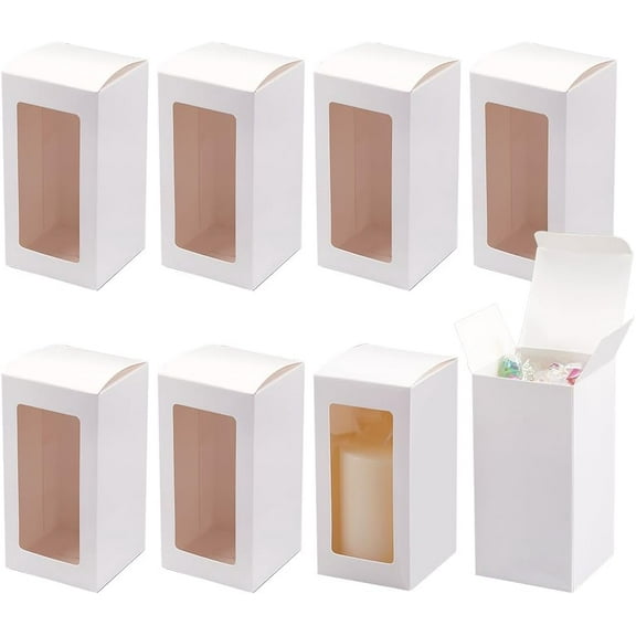 20pc Paper Candy Boxes with PVC Clear Window for Party Wedding Baby Shower Rectangle White 6x6x12cm
