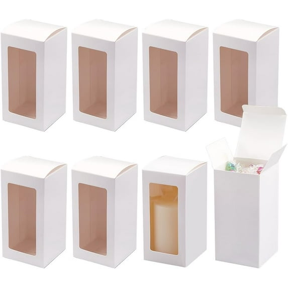 20pc Paper Candy Boxes with PVC Clear Window for Party Wedding Baby Shower Rectangle White 6x6x12cm