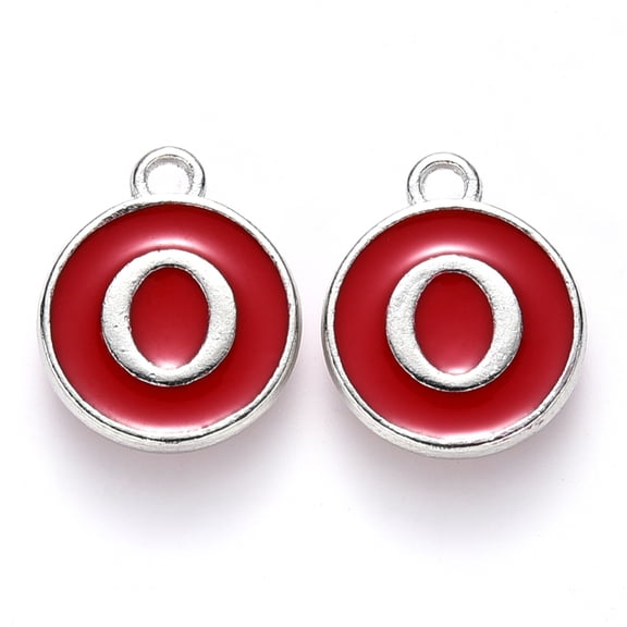 20pc Platinum Plated Alloy Enamel Charms Cadmium Free & Lead Free Enamelled Sequins Flat Round with Letter Letter.O 14x12x2mm Hole: 1.5mm